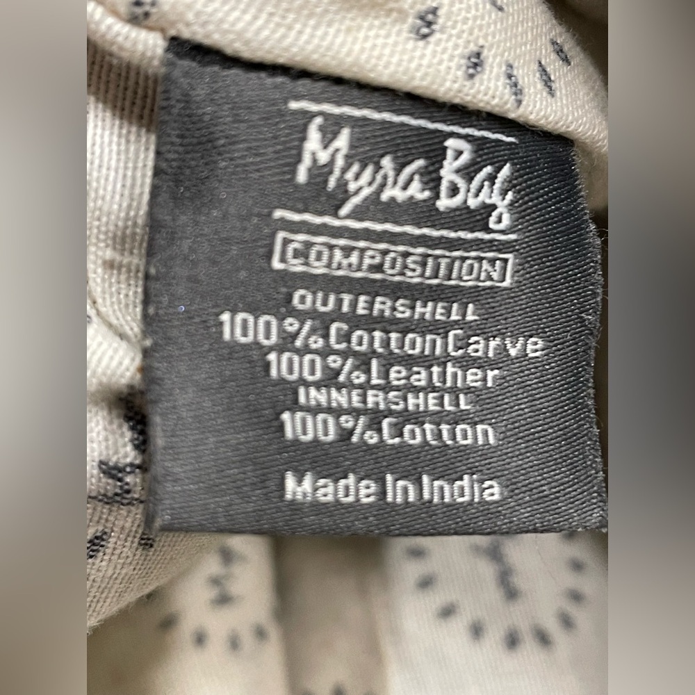 Myra Bag Beach Palm Upcycled Canvas Cowhide Leather Natural Colors Tote - Picture 7 of 8